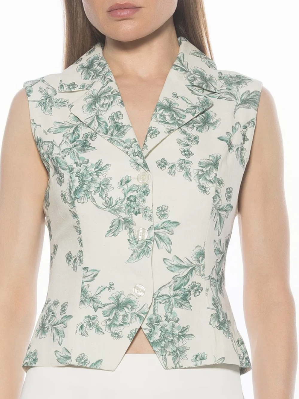 ALEXIA ADMOR $179 Cotton/linen Luisa Vest - Sage Floral